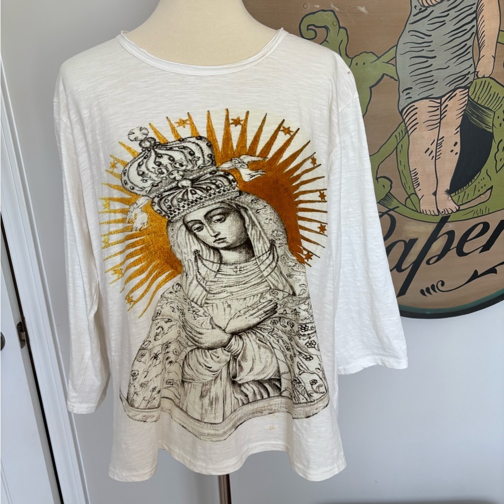 Boho Graphic Print White Long Sleeve Top